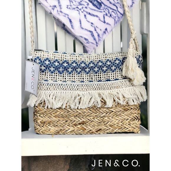 JEN&CO Resort Straw Woven Crossbody NWT beach Vacation - Picture 4 of 5